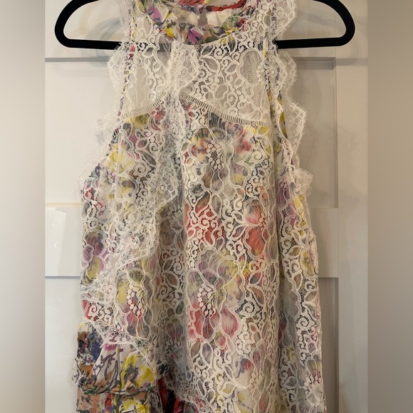 NWT By Anthropologie Lace-Back Tiered Mini Dress Floral Halter Lace Mini Size M - Picture 2 of 7